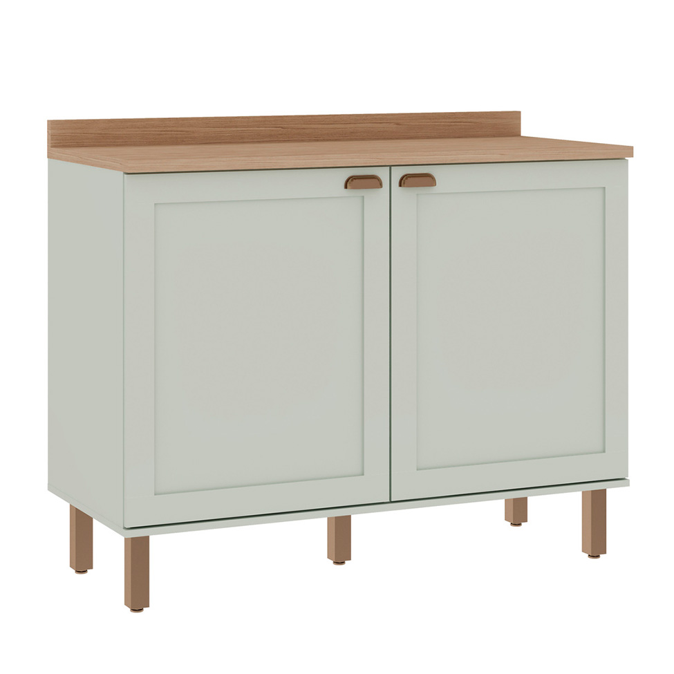 Balcão de Cozinha com Tampo Iluminata 2 Portas Verde Mint e Ébano