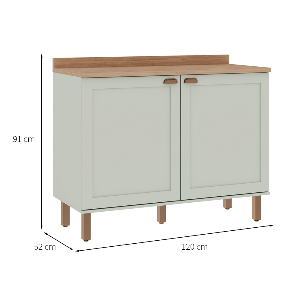 Balcão de Cozinha com Tampo Iluminata 2 Portas Verde Mint e Ébano