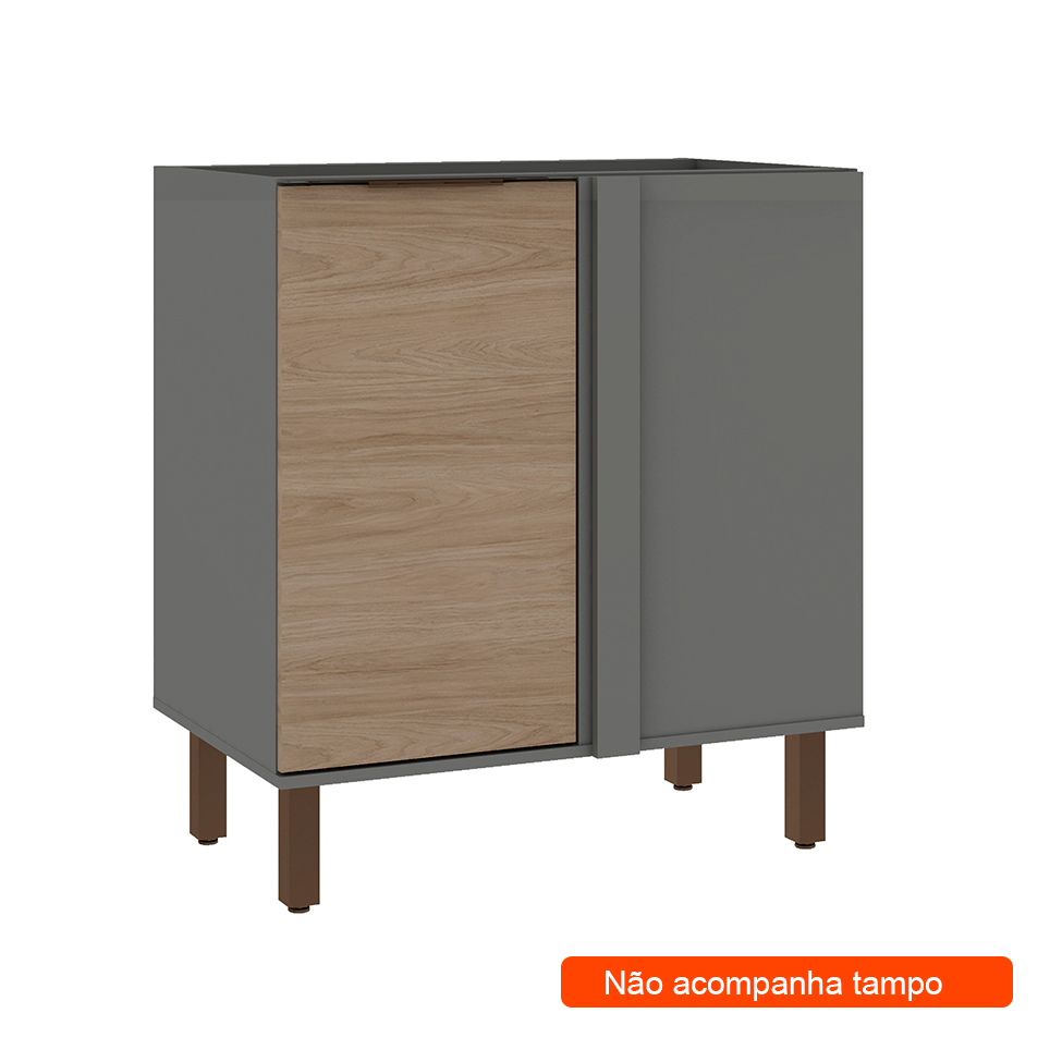 Balcão de Cozinha de Canto Amabile 1 Porta Turin e Cinza 82 cm