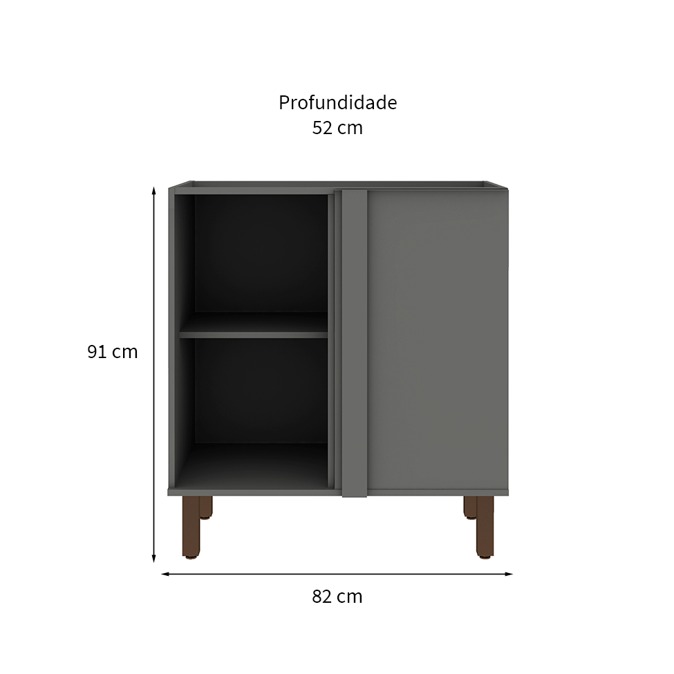 Balcão de Cozinha de Canto Amabile 1 Porta Turin e Cinza 82 cm
