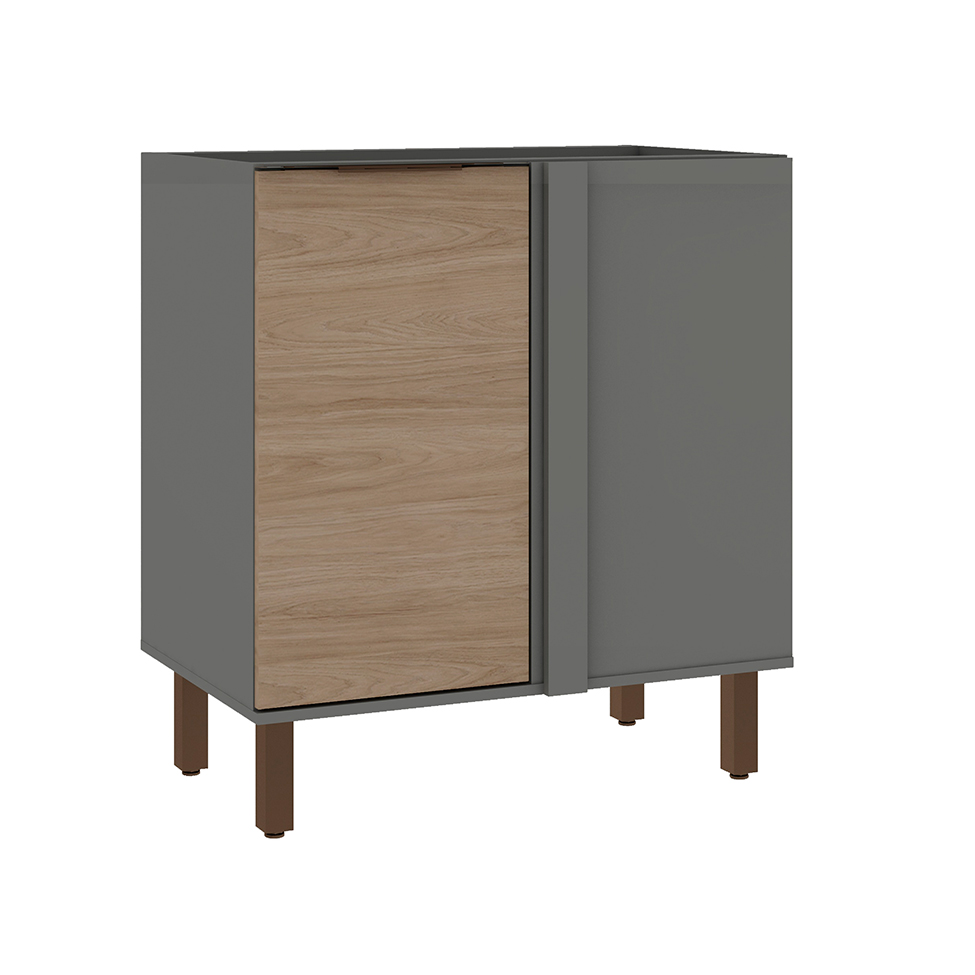Balcão de Cozinha de Canto Amabile 1 Porta Turin e Cinza 82 cm