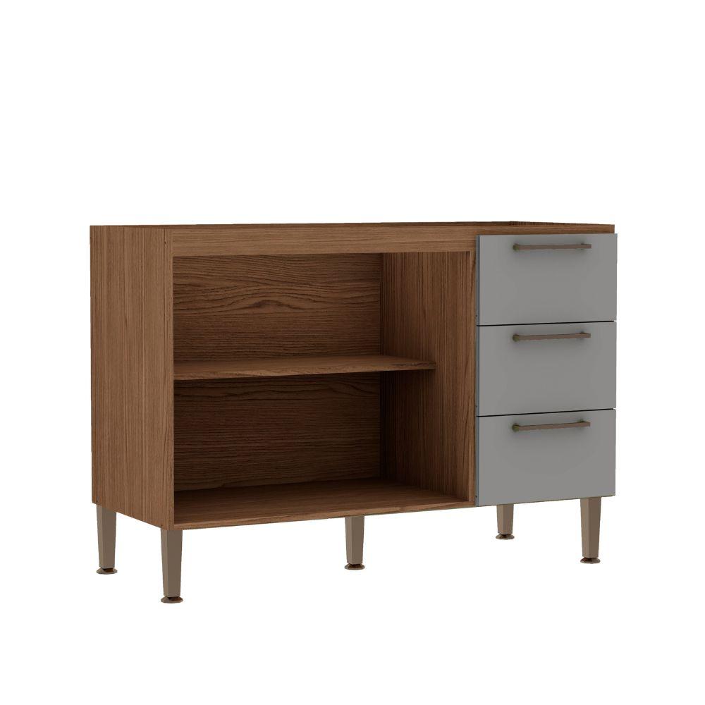 Balcão para Pia 120cm 2 Porta 3 Gav. Ebano / Fendi