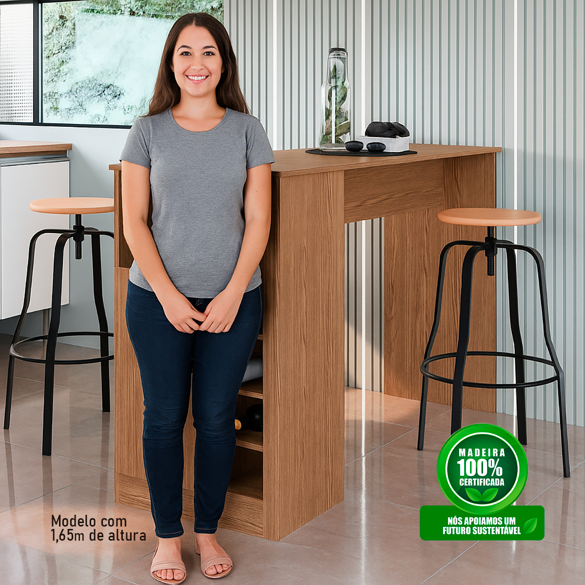 Bancada de Cozinha Genialflex Romana Porta Adega Ébano Fosco