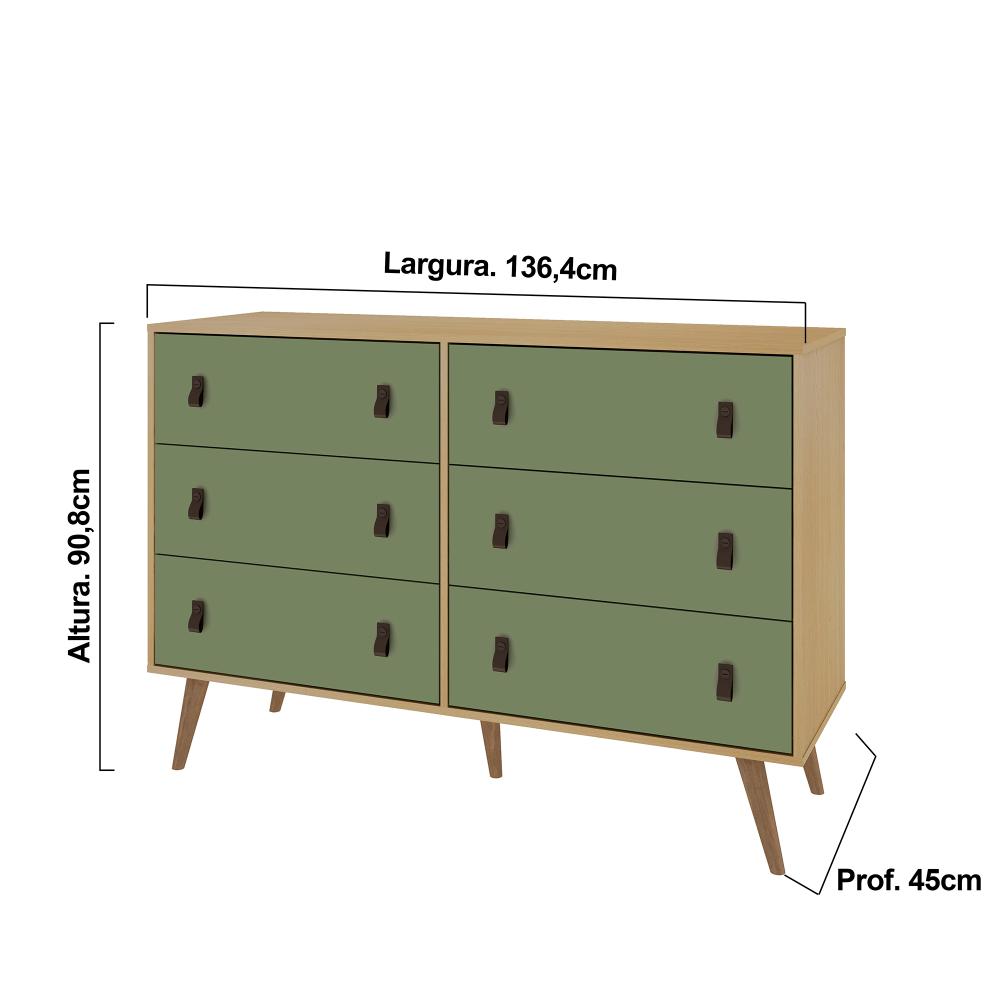 Cômoda Genialflex Amber 6 Gavetas Savana/Alecrim