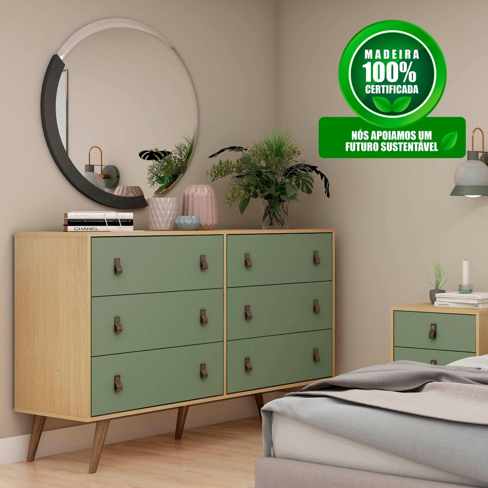 Cômoda Genialflex Amber 6 Gavetas Savana/Alecrim