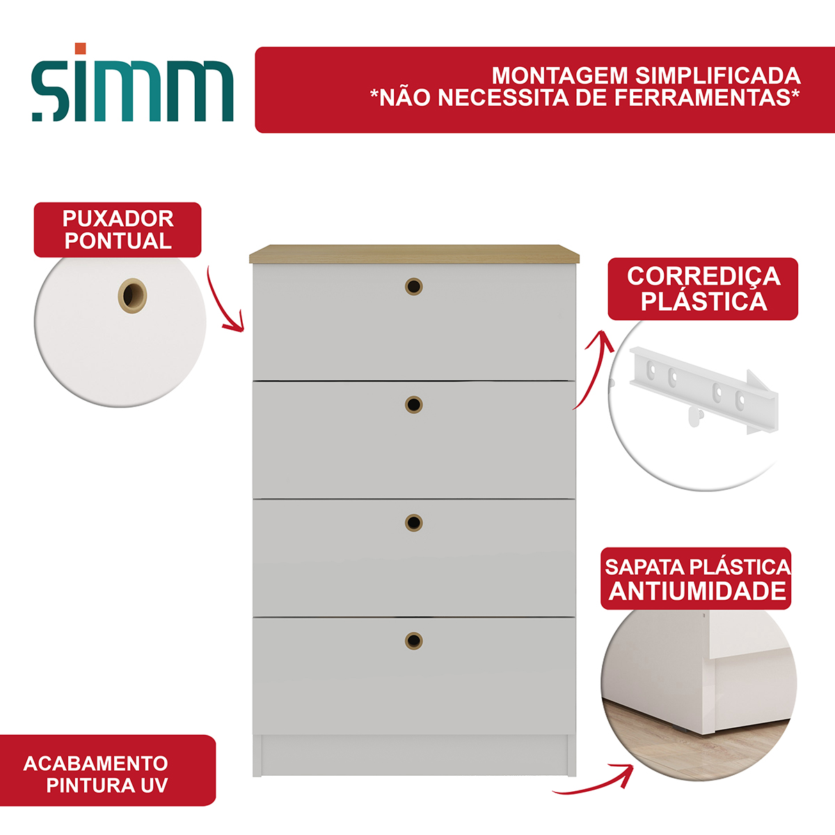 Cômoda Genialflex Branca 4 Gavetas Encaixe Sem Ferramentas