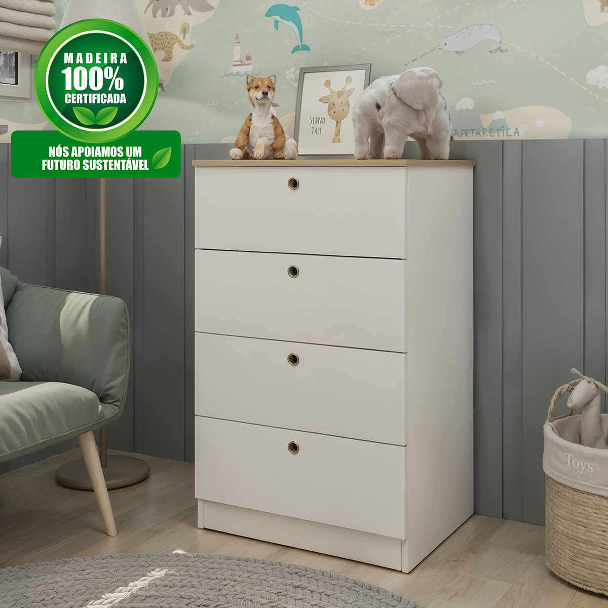 Cômoda Genialflex Branca 4 Gavetas Encaixe Sem Ferramentas