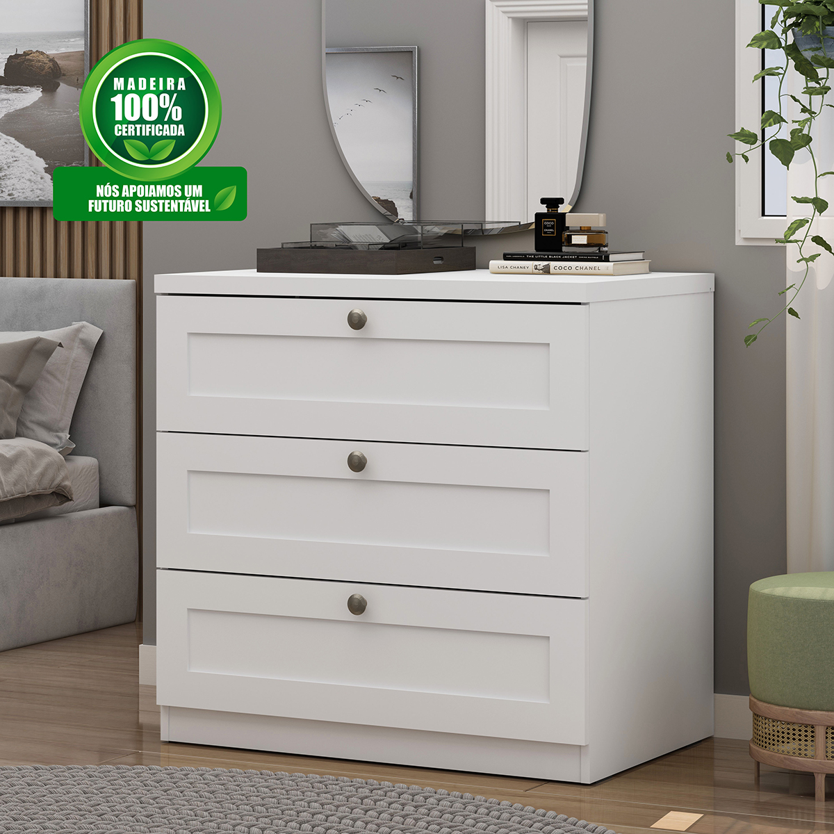 Cômoda Genialflex Infinity 3 Gavetas 100% MDF Branco