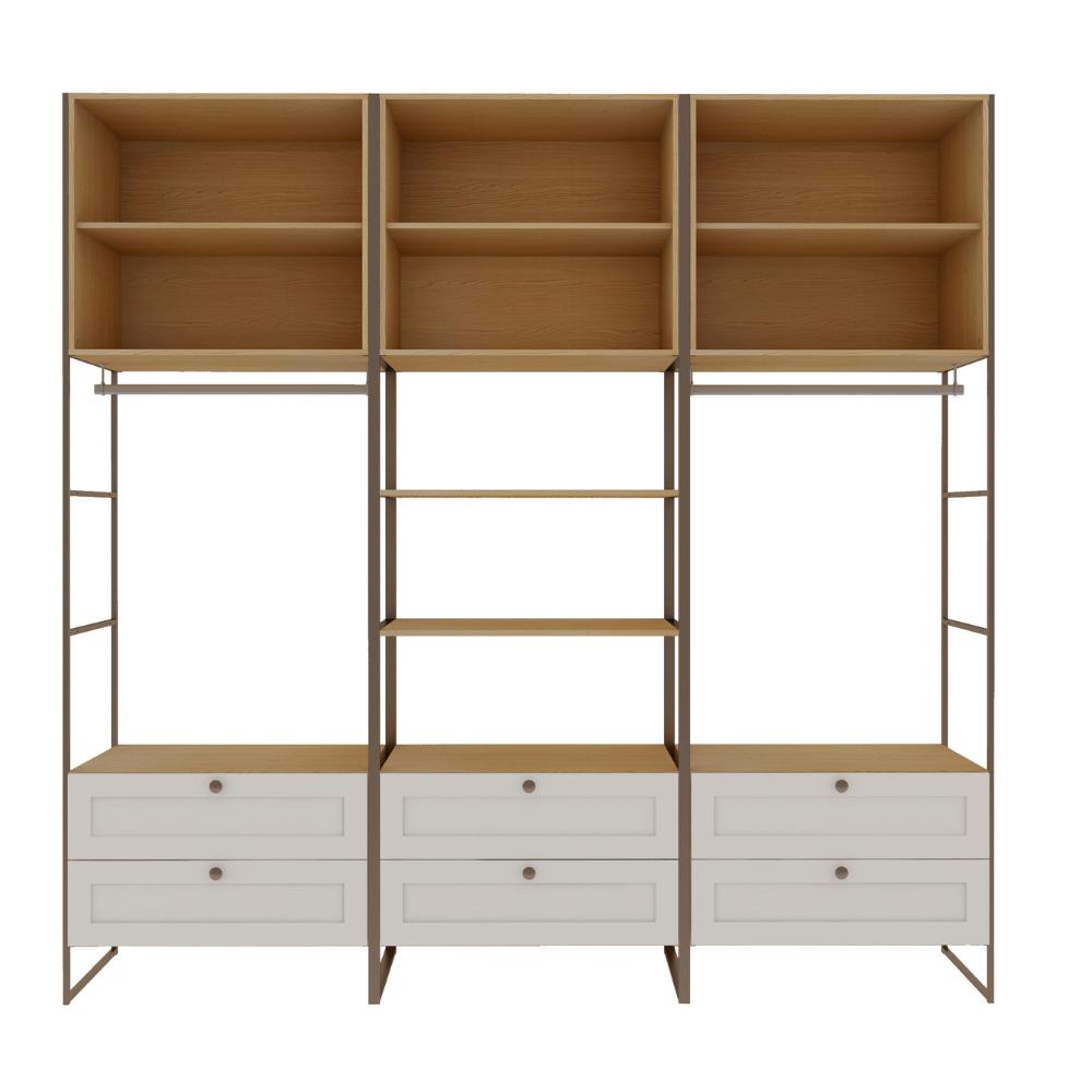 Closet Aberto Guarda-Roupa 2 Portas 6 Gvt Estilo Americano Savana/Branco
