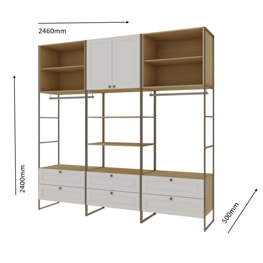 Closet Aberto Guarda-Roupa 2 Portas 6 Gvt Estilo Americano Savana/Branco