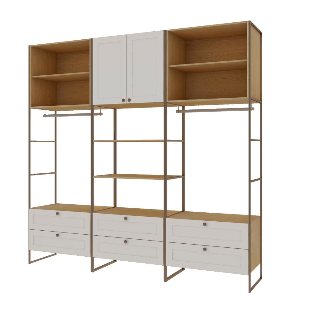 Closet Aberto Guarda-Roupa 2 Portas 6 Gvt Estilo Americano Savana/Branco