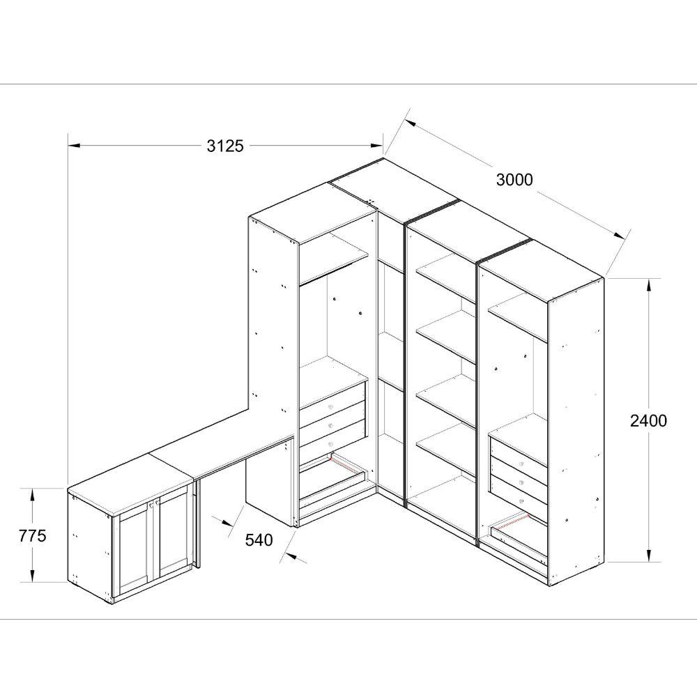 Closet Completo Com 4 Modulos E Office