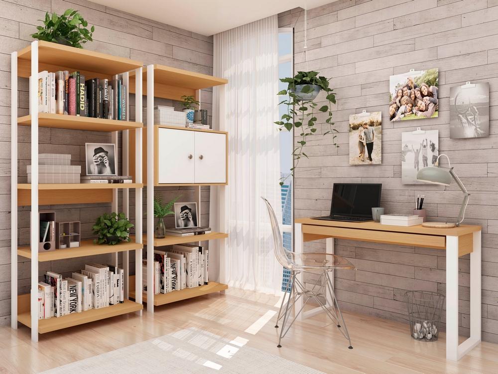 Combo Office 100% MDF 2 Estantes E 1escrivaninha Freijo Branco