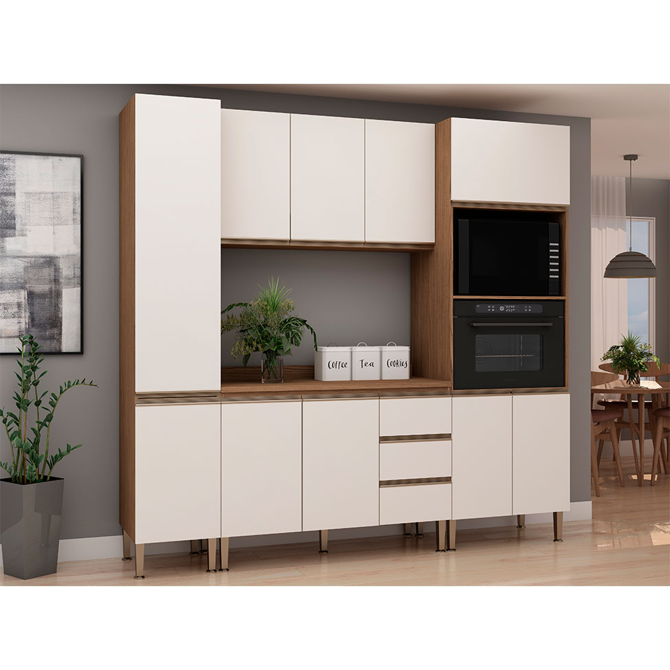 Cozinha Compacta Conecta 10 Portas 3 Gavetas Ébano e Off White