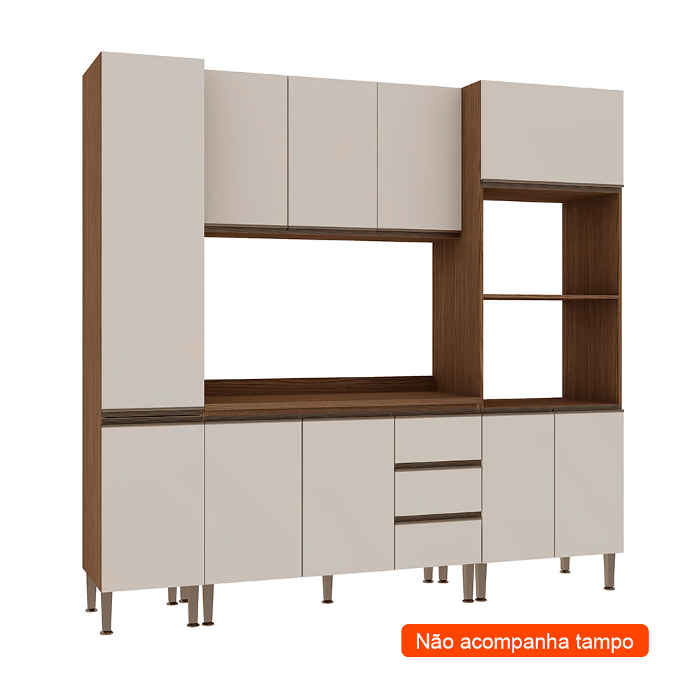 Cozinha Compacta Conecta 10 Portas 3 Gavetas Ébano e Off White