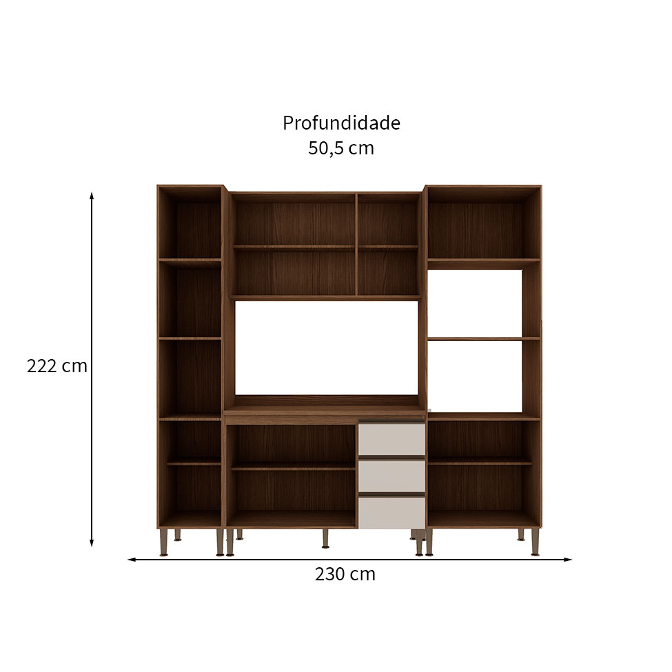 Cozinha Compacta Conecta 10 Portas 3 Gavetas Ébano e Off White