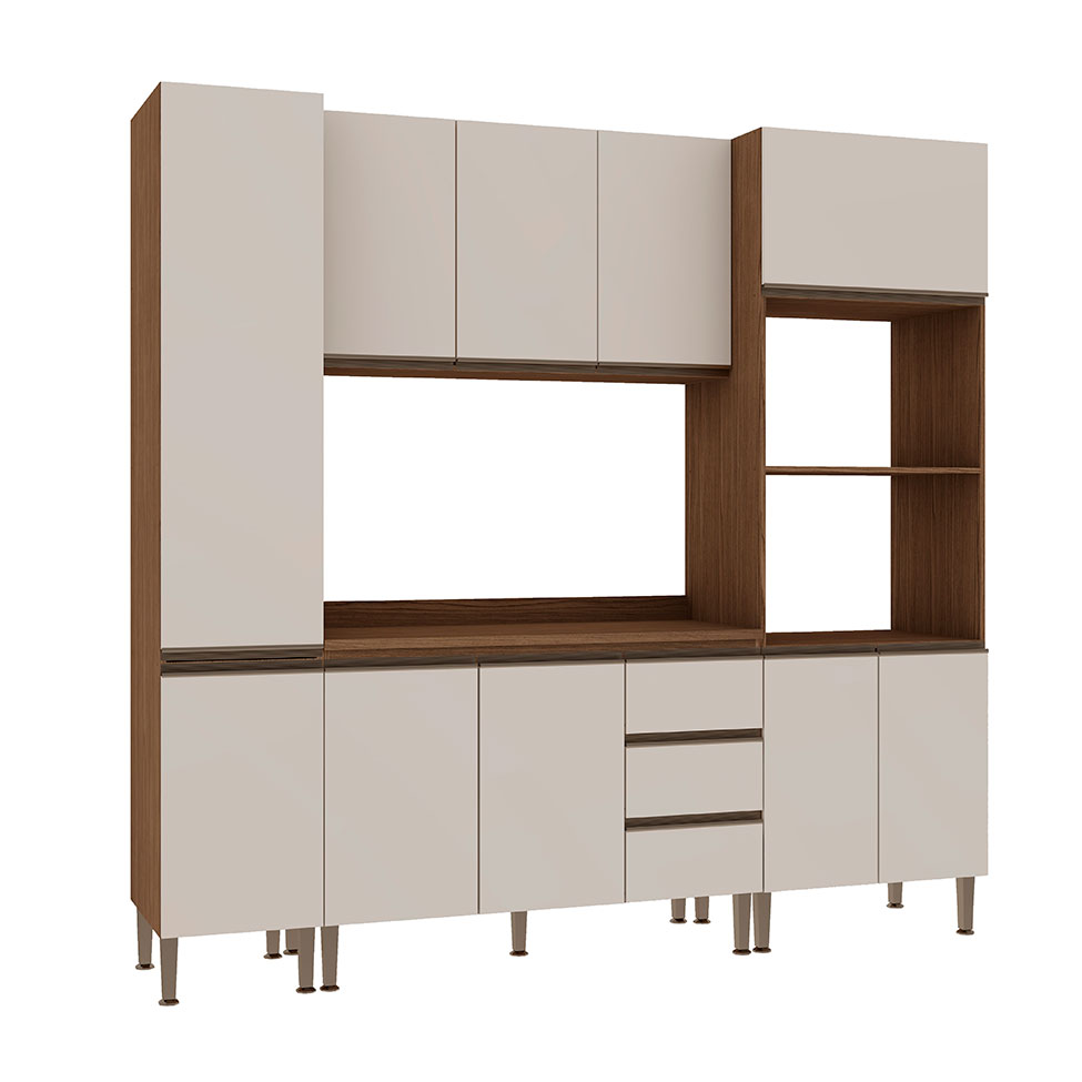 Cozinha Compacta Conecta 10 Portas 3 Gavetas Ébano e Off White