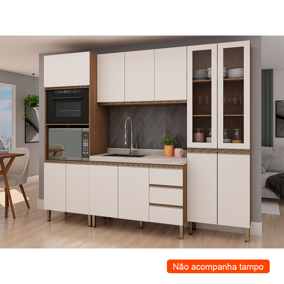 Cozinha Compacta Conecta 12 PT 3 GV Ébano e Off White