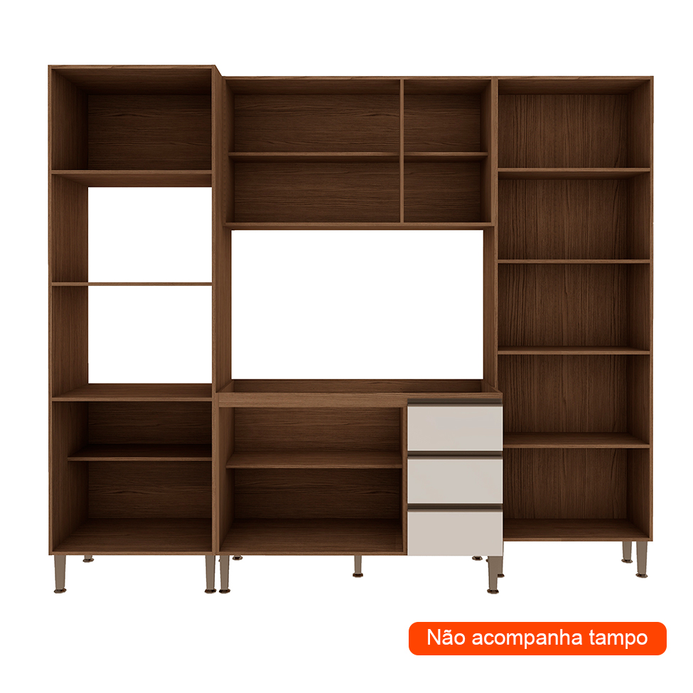Cozinha Compacta Conecta 12 Portas 3 Gavetas Ébano e Off White