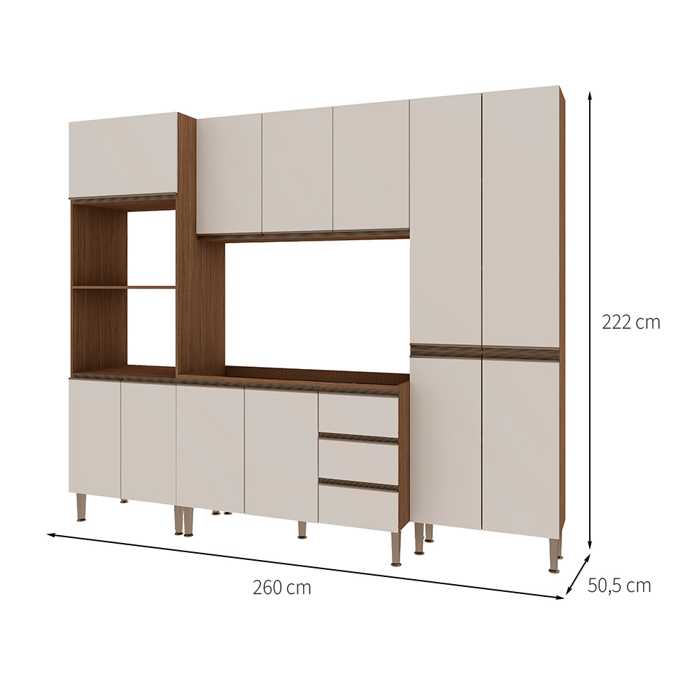 Cozinha Compacta Conecta 12 Portas 3 Gavetas Ébano e Off White