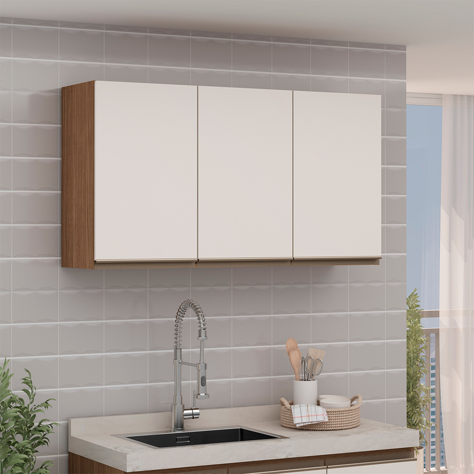Cozinha Compacta Conecta 12 Portas 3 Gavetas Ébano e Off White