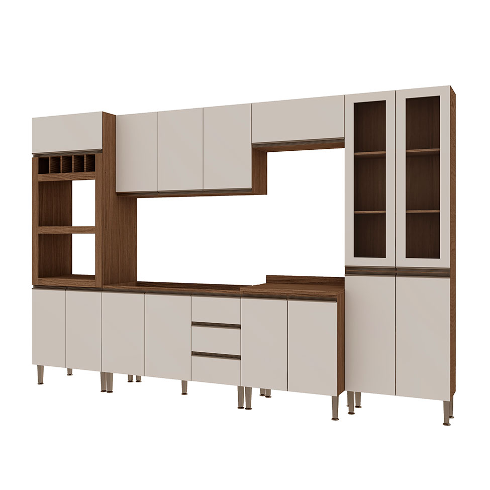Cozinha Compacta Conecta 15 Portas 3 Gavetas Ébano e Off White