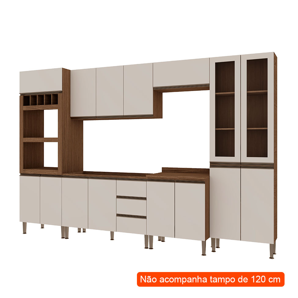Cozinha Compacta Conecta 15 Portas 3 Gavetas Ébano e Off White