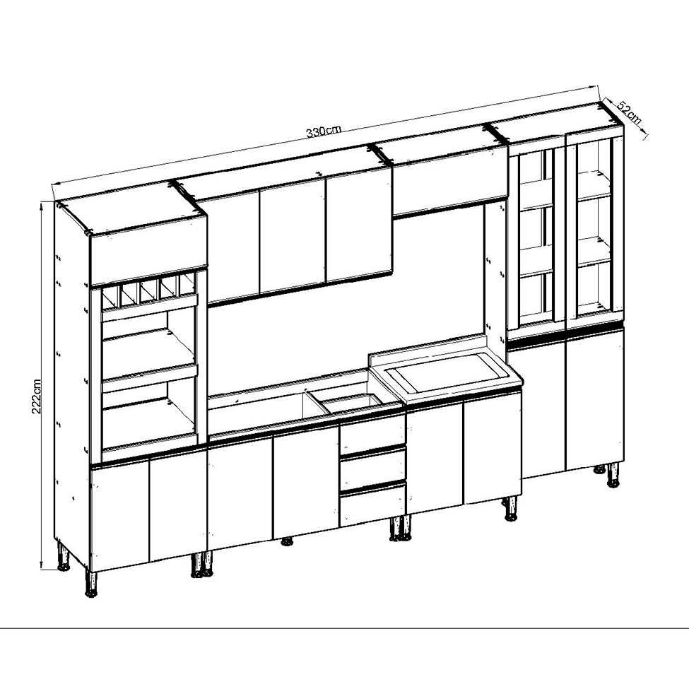 Cozinha Compacta Conecta 15 Portas 3 Gavetas Ébano e Off White