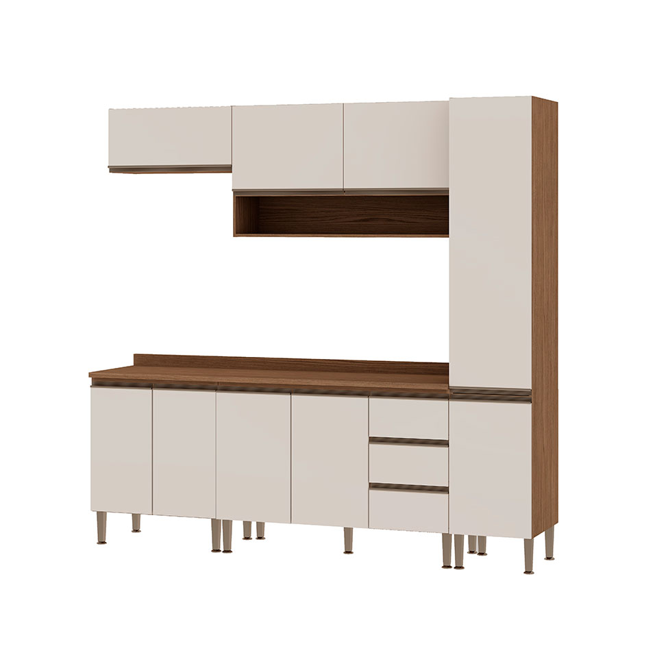 Cozinha Compacta Conecta 9 Portas 3 Gavetas Ébano e Off White