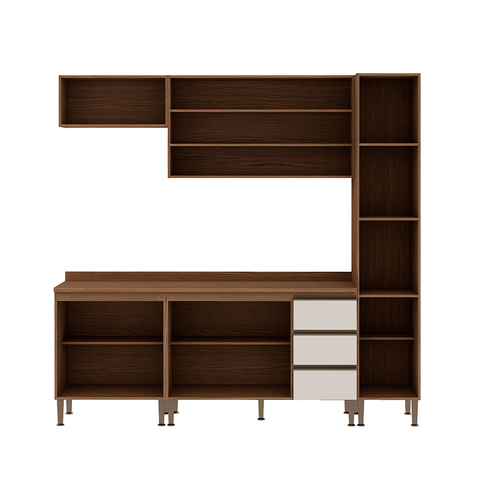 Cozinha Compacta Conecta 9 Portas 3 Gavetas Ébano e Off White