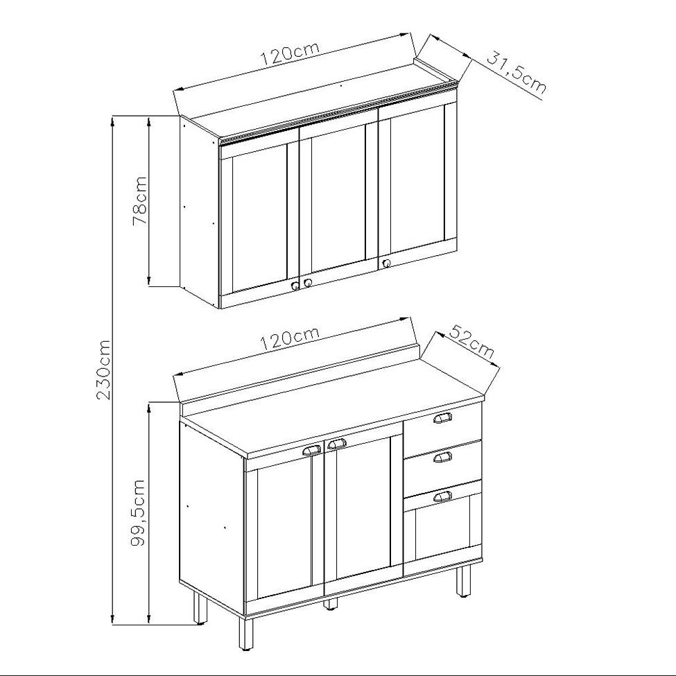 Cozinha Compacta Iluminata 5 Portas 3 Gavetas Verde Mint e Ébano
