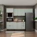Cozinha Compacta Iluminata 8 Portas 4 Gavetas Verde Mint e Ébano