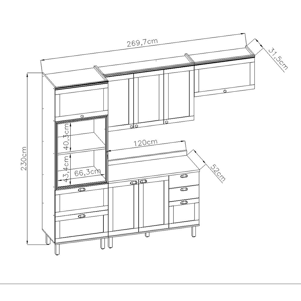 Cozinha Compacta Iluminata 8 Portas 4 Gavetas Verde Mint e Ébano
