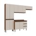 Cozinha Compacta com Tampo Conecta 10 Portas 3 Gavetas Ébano e Off White