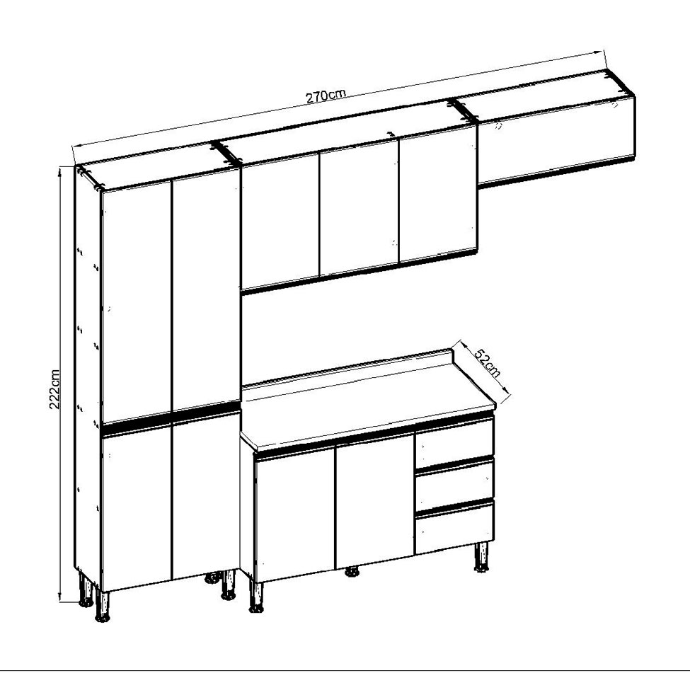 Cozinha Compacta com Tampo Conecta 10 Portas 3 Gavetas Ébano e Off White