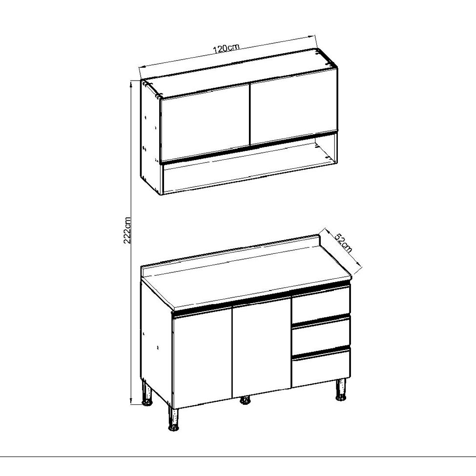Cozinha Compacta com Tampo Conecta 4 Portas 3 Gavetas Ébano e Off White