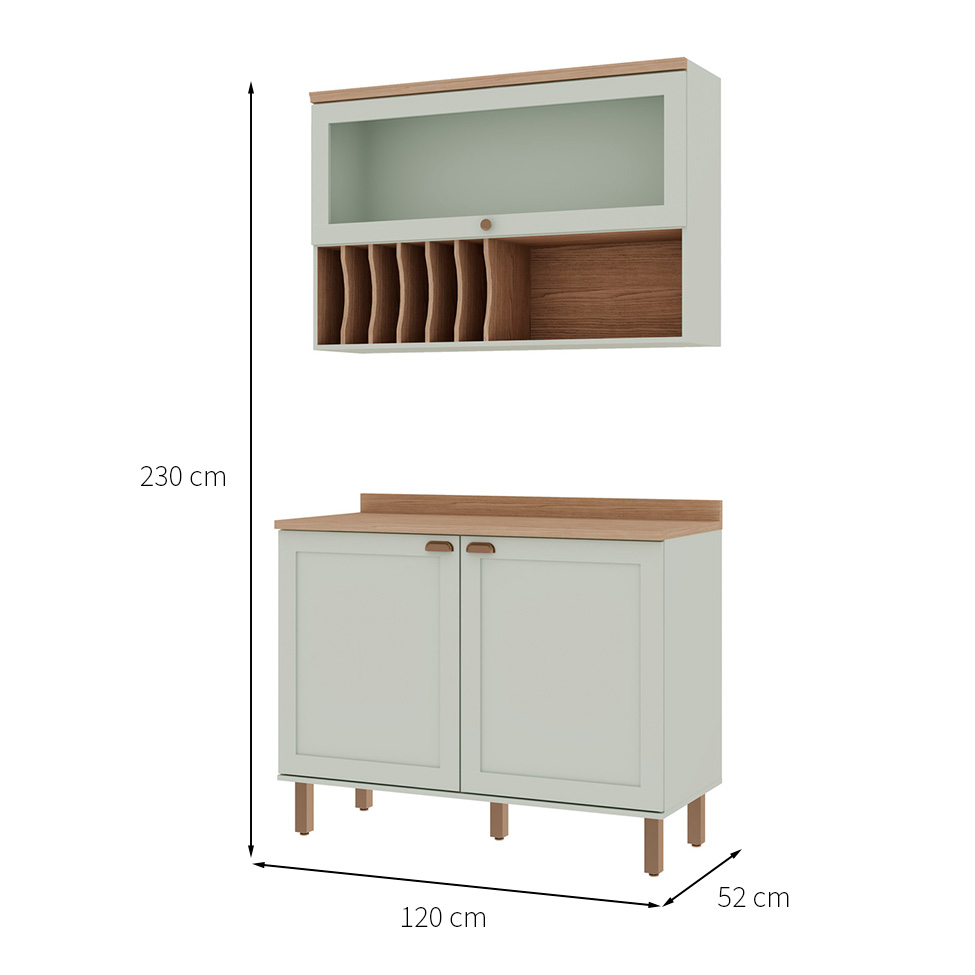 Cozinha Iluminata 3 Portas Verde Mint e Ébano