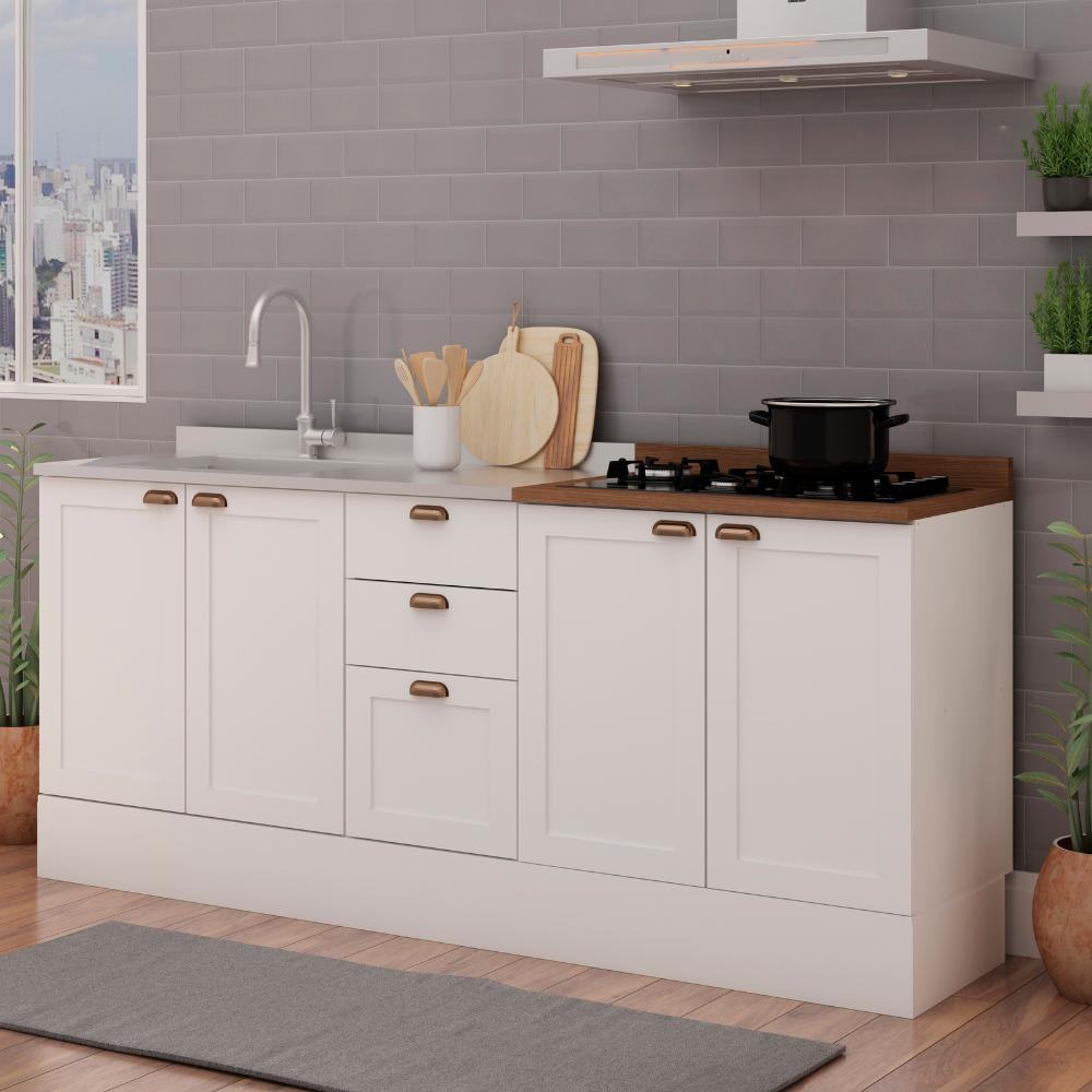 Cozinha Modulada 100% MDF 200cm Ébano/Branco