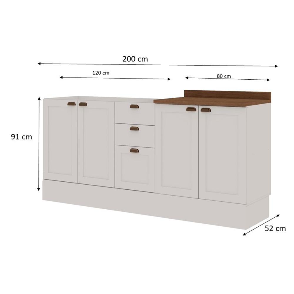 Cozinha Modulada 100% MDF 200cm Ébano/Branco