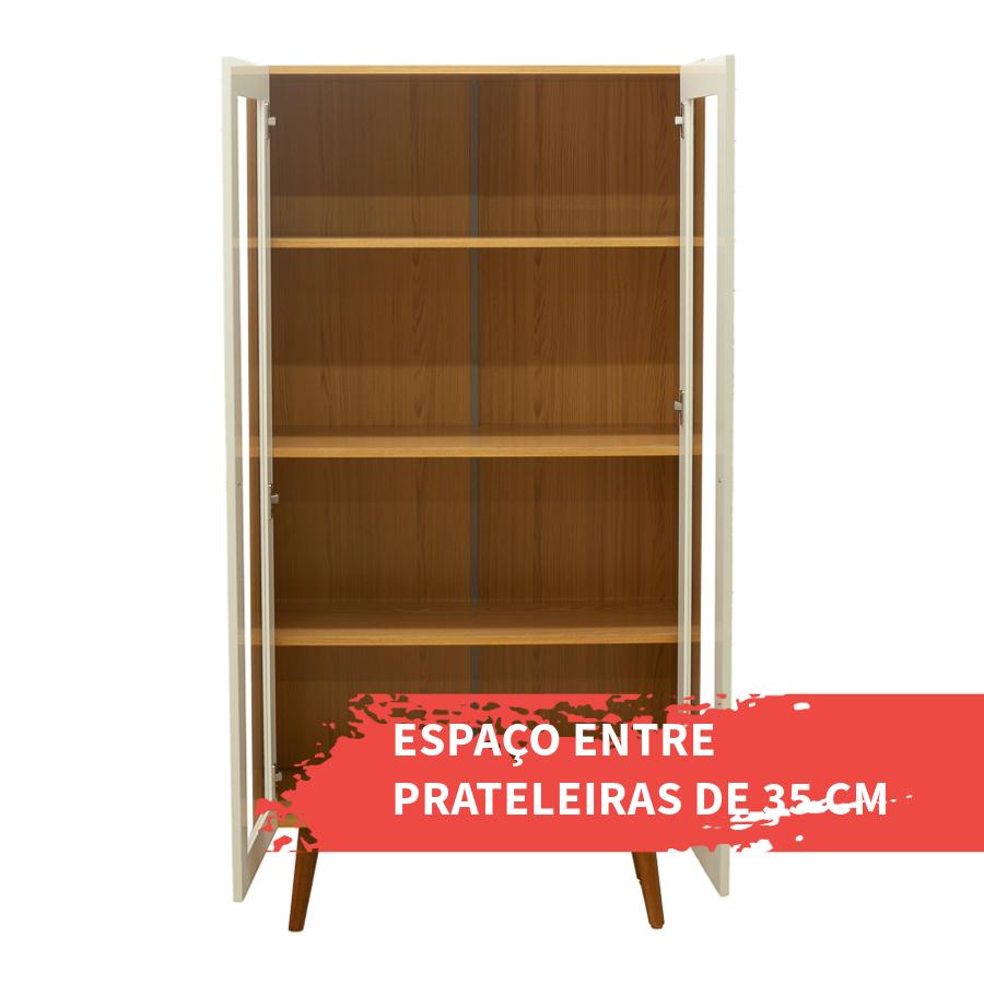 Cristaleira  Genialflex Vértice  2 portas de Vidro Cinamomo Branco Laca