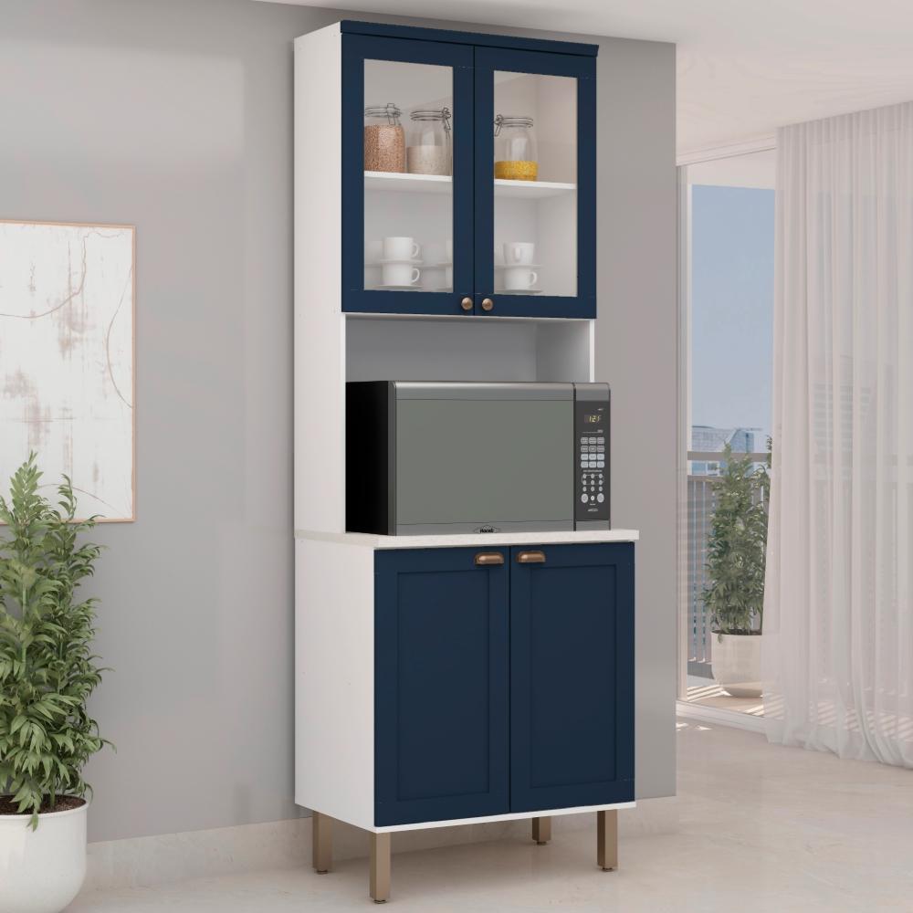 Cristaleira Genialflex Iluminata 4 Portas Forno Branco Azul
