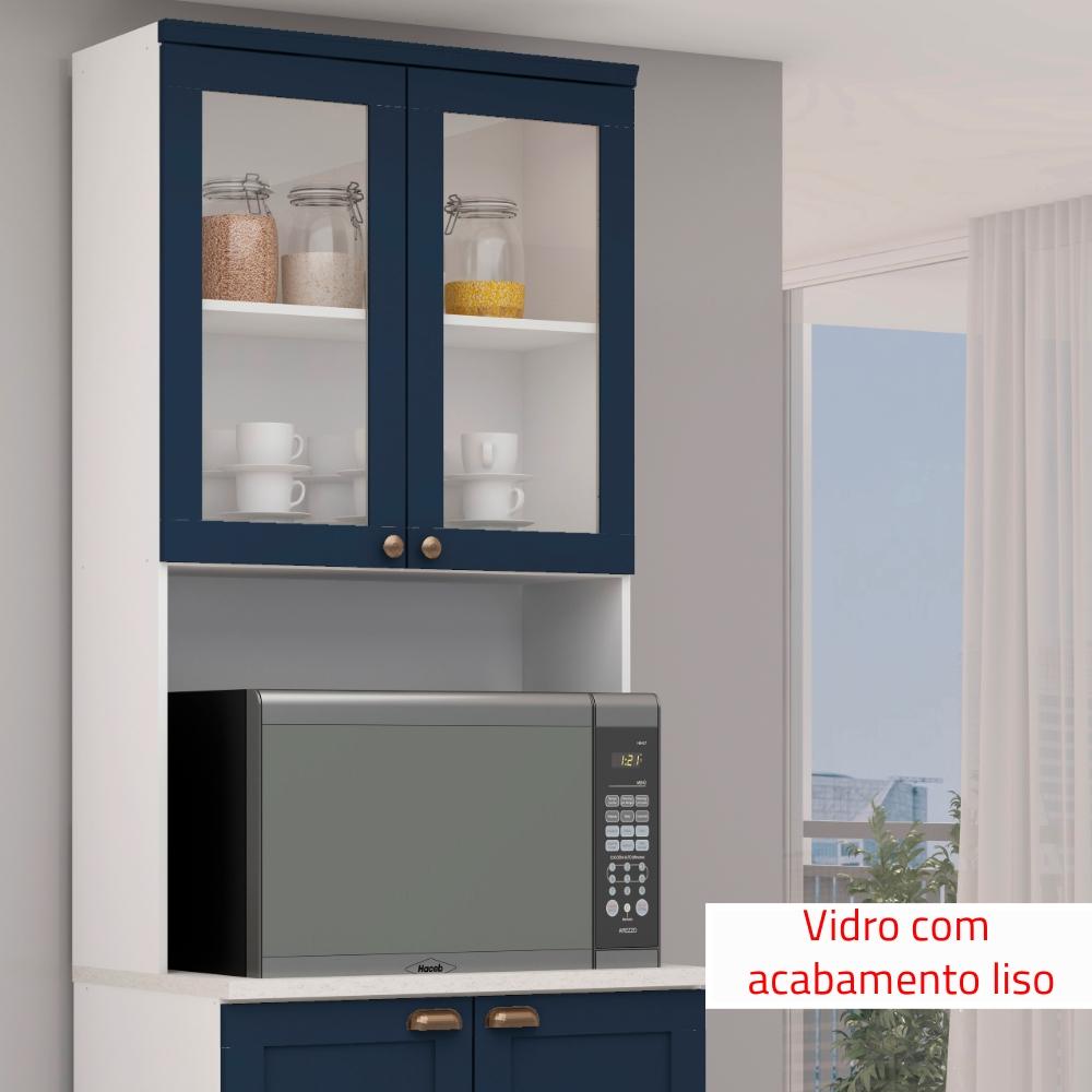 Cristaleira Genialflex Iluminata 4 Portas Forno Branco Azul