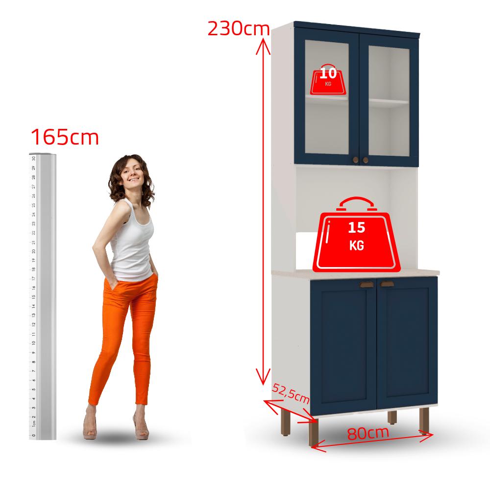 Cristaleira Genialflex Iluminata 4 Portas Forno Branco Azul