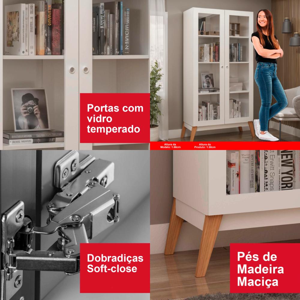 Estante Livros Genialflex Jamaica 2 Portas de Vidro Branco