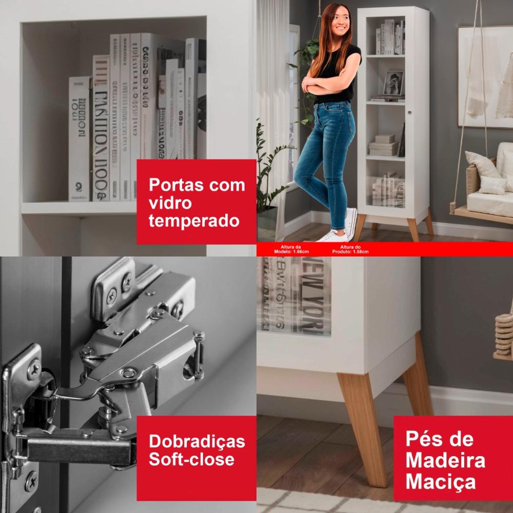 Estante Livros Genialflex Malta 1 Porta de Vidro Branco
