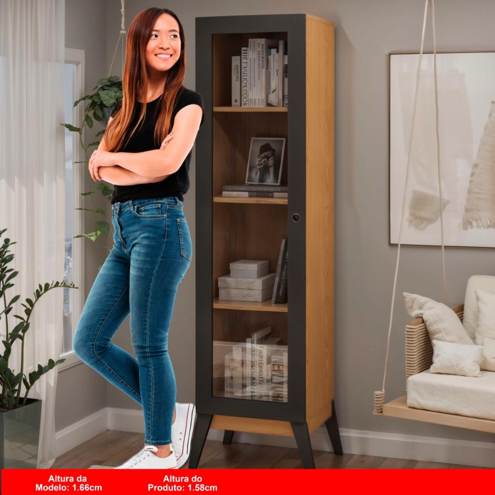 Estante Livros Genialflex Malta 1 Pt de Vidro Preto Cinamomo