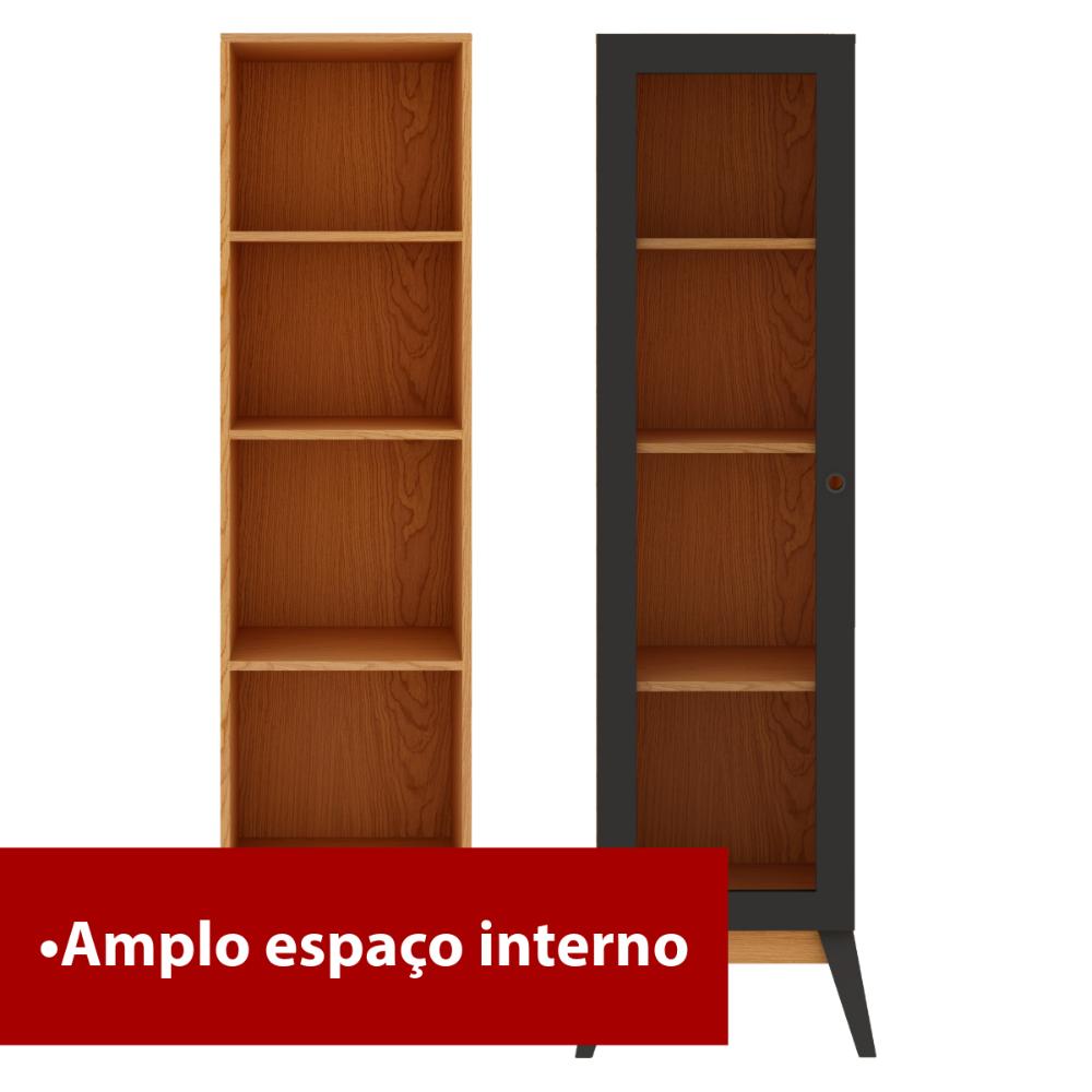 Estante Livros Genialflex Malta 1 Pt de Vidro Preto Cinamomo
