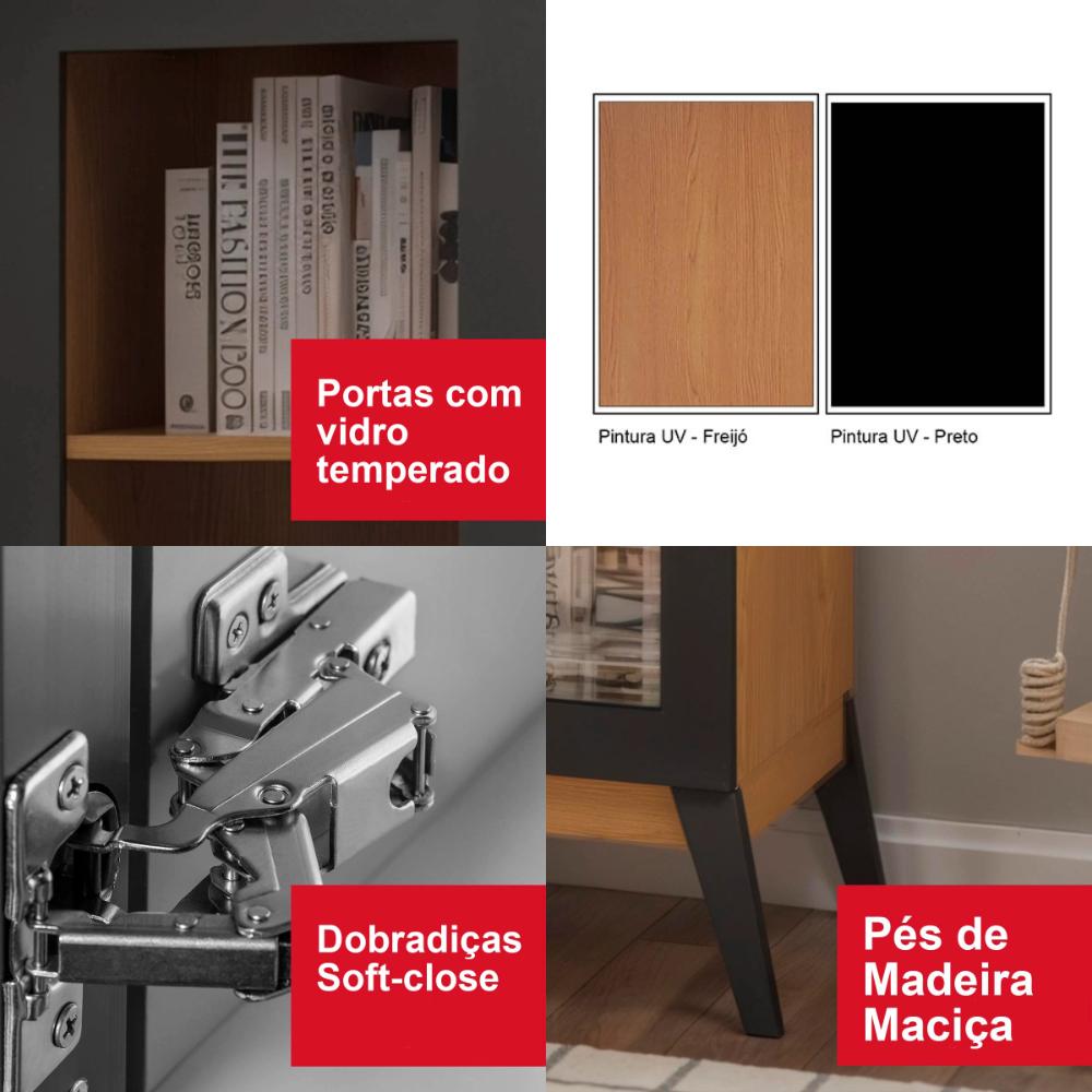 Estante Livros Genialflex Malta 1 Pt de Vidro Preto Cinamomo