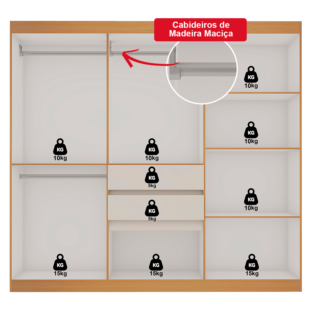 Guarda Roupa Casal Genialflex Berna Freijó Bco. Brilho Laca