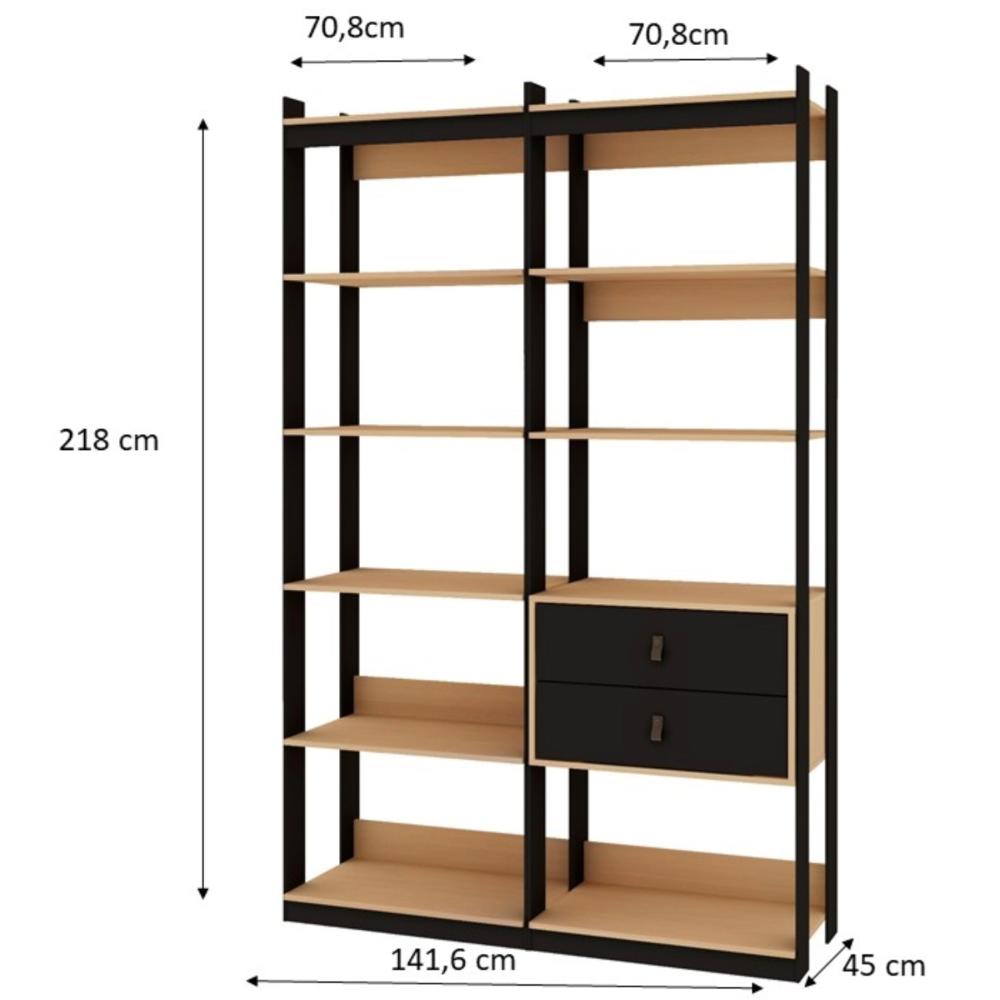 Guarda Roupa Closet Aberto Genialflex 2 Gavetas Freijó Preto